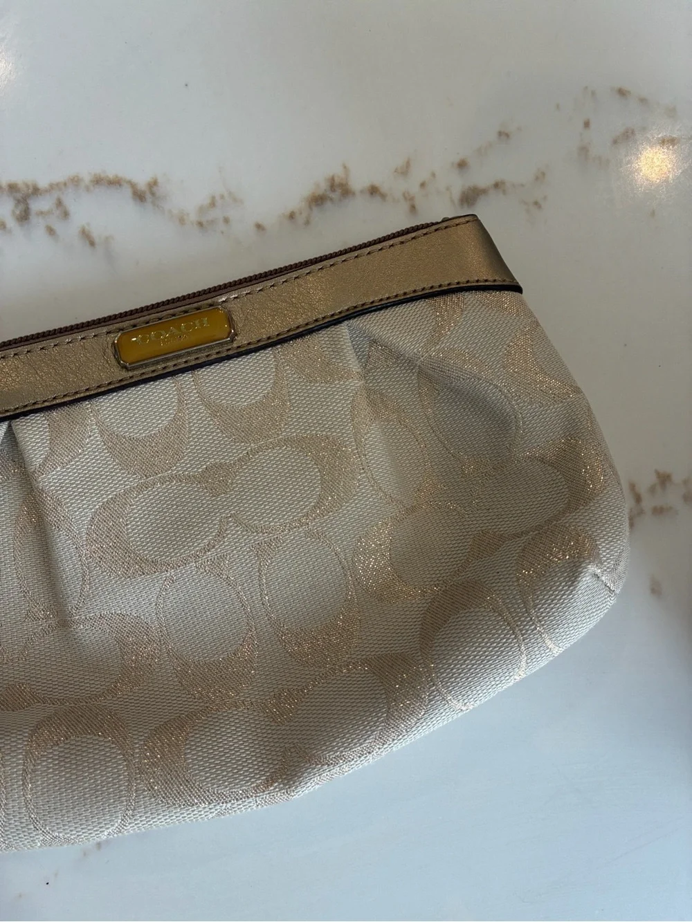 Coach Signature Small Wristlet in Light Gold Beige